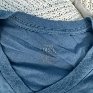 True Classic Blue Steel V-Neck T-Shirt XXL | Soft Stretch Basic Tee